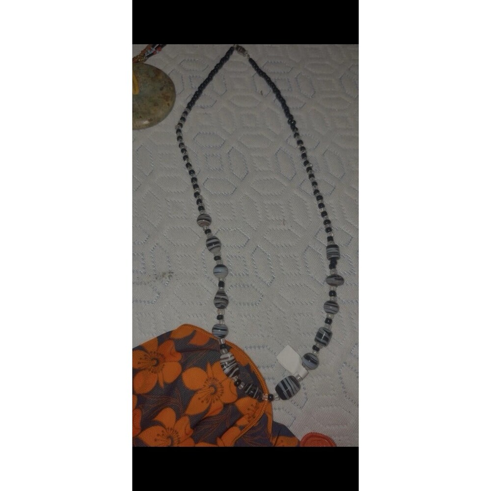 Unique Glass Murano Necklace Black, White & Silver Artisan